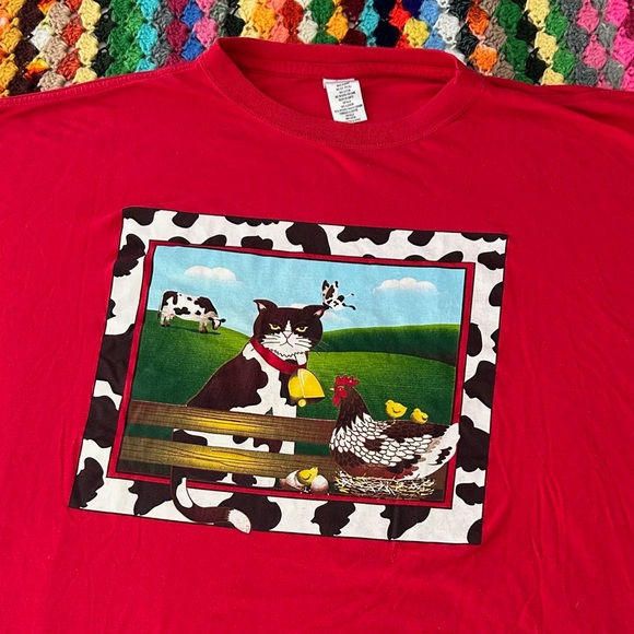 Vintage Tops - Vintage Y2K Cat Cow Print Chickens Funny Farm Long Sleep Shirt Nightie T…